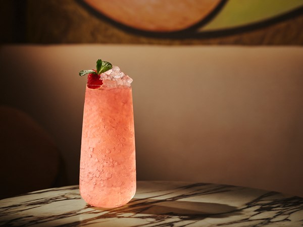 Pink cocktail on a table at the snug in The Berkeley Bar & Terrace